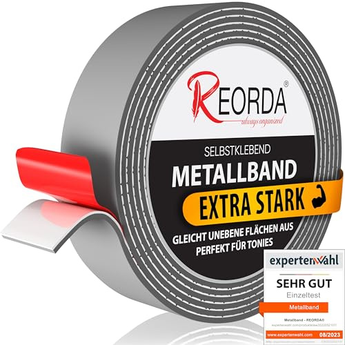 REORDA Metallband selbstklebend Grau - Ideal für Tonies®-Figuren & -Regale - Magnetband für Magnete I Ferroband I Magnetband selbstklebend I Eisenband (3m)