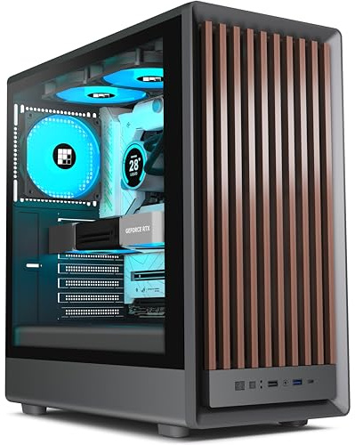 FOIFKIN M1 PC-Gehäuse ATX mit 4 PWM ARGB-Lüftern, Front aus Walnussholz,Computer Gehäuse Mid-Tower,Hoher Luftstrom,240mm Kühlerunterstützung,ATX-Gehäuse Schwarz,Gaming PC-Gehäuse,Type-C(Schwarz, M1)