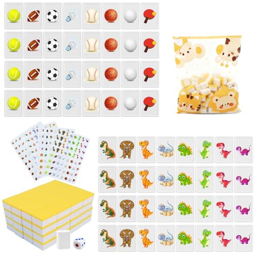 SENLINLIN Mahjong Spiel Große Steine, 65 Blöcke 30mm Mahjong Seaside Escape Spiel, Seaside Stil Escape Game mit DIY Aufklebern, für Familie Erwachsene und Kinder