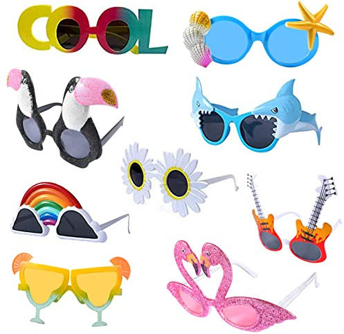 Party Brille, 9 Paar Lustige Sonnenbrille, Party Sonnenbrille für den Freizeitgebrauch, Hawaii Brille Party Accessoires, Neuheit Partybrillen für Kinder, Teenager und Erwachsene