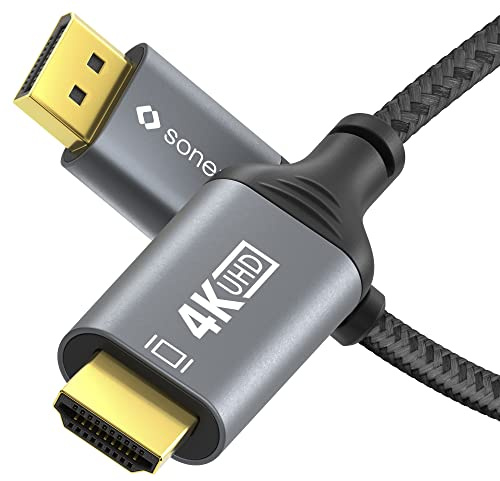 Sonero 4K DisplayPort 1.2 auf HDMI 2.0 Kabel DP/HDMI 4K 60Hz 2K 120Hz 1,0m | DP auf HDMI Kabel 4K 60Hz, 2K 120Hz, Baumwollmantel, Aluminiumgehäuse, Knickschutz, für PC, Laptop, Monitor & Gaming