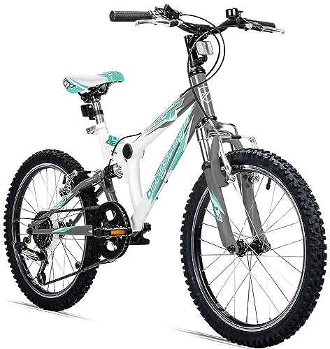 Bergsteiger Montreal 20, 24 Zoll Kinderfahrrad, geeignet für 6,7, 8, 9, 10, 11, 12, 13 Jahre, 18 Gang-Schaltung, Mountainbike mit Vollfederung, Jungen-Fahrrad, Mädchen-Fahrrad