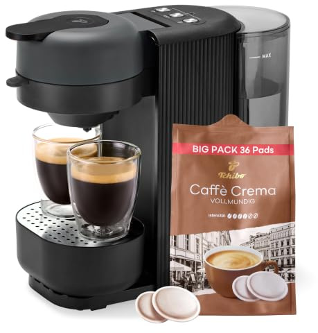 Tchibo Kaffeepadmaschine, CALL ME PAD, Graphite, inkl. 36 Kaffeepads | Taste für To-Go Becher & für 2 Tassen, schnell und leise, automatische Abschaltfunktion