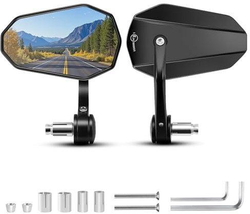 KAOLALI Lenkerendenspiegel Motorrad Universal Motorradspiegel E-geprüft | 2 Stück Motorrad Lenkerspiegel, 360° Drehbarer, für Lenker Ø 13–20 mm, Aluminium, Matt Schwarz, für Scooter Roller ATV