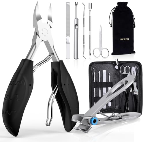 INXEN Profi Nagelschere Set, Edelstahl Maniküre Nagelknipser, Scharf Nagelknipser für Dicke & Eingewachsene Fußnägel,7 Pcs Pediküre Set Nagelschere Fussnägel mit Nagelzange & Nagelhautschere,Schwarz