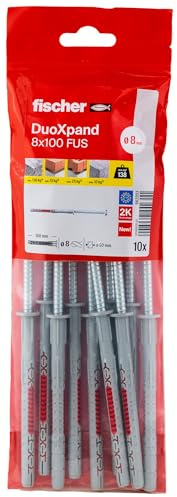 fischer DuoXpand 8 x 100 FUS, hochwertiger Universaldübel mit Sechskantschraube & angeformter U-Scheibe (10 Stk.), Dübel für starken Halt, ideal für poröse Baustoffe & randnahe Verankerungen