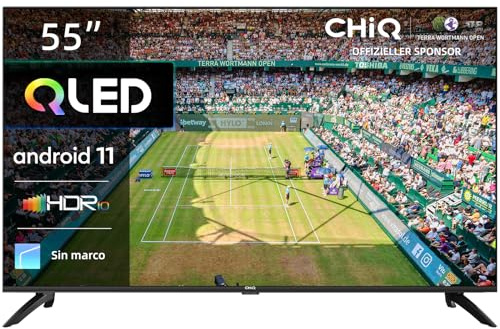 CHiQ 55 Zoll (139 cm) LED Fernseher U55QG7V, 4K UHD, QLED, Smart TV, Android 11, 4K HDR HDR10, WCG, Prime Video, Dolby Vision, Google Assistant, works with, Alexa, Chromecast, Rahmenloses Design