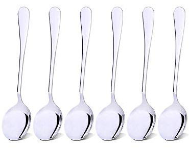 Qinglele Suppenlöffel-Set, löffel suppe, Esslöffel, Edelstahl Esslöffel 304, rund, 18 cm, 6 Stück