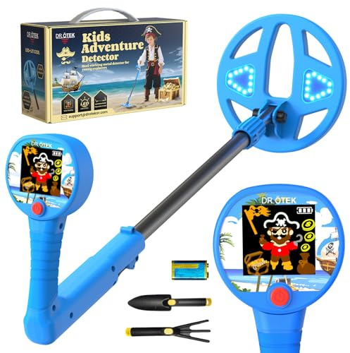 DR.ÖTEK Metalldetektor Kinder, Farb-LCD & 6 Leuchtspule, Leicht & Einstellbar, Rutschfester Griff, Kinder Metalldetektor Set für 3-12, Jungen & Mädchen