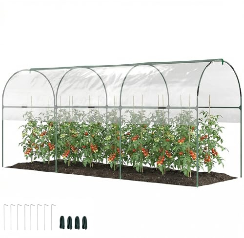 Outsunny Gewächshaus Winterfest Foliengewächshaus mit Bogendach, Erdanker Robuster Stalrahmen, Offenes Treibhaus zum Stecken, 400 x 120 x 170cm, Tomatenhaus für Tomaten, Gemüse, Pflanzen, Transparent