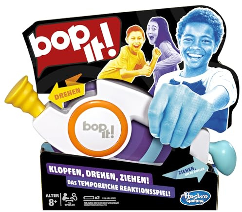 Hasbro Gaming Bop It Elektronisches Spiel, Familienspiele für Partys und Spieleabende, Einzel- oder Multiplayer-Modus, Spaß mit Freunden und Familie, Partyspiel für Kinder ab 8 Jahren