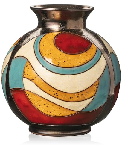 FELISTEYA Bunte handgefertigte Keramikvase – 16 cm Moderne Blumenvase | Kugelvase in warmen Farben, ausgefallene Deko-Vase im Retro-Modern-Stil für Wohnzimmer, Keramik Vase – handgemachtes Geschenk