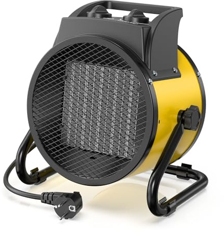 DAHTEC Elektro Heizlüfter 3000 Watt Keramik mit Thermostat, 2 Heizstufen | Elektroheizer, Bauheizer, Stahlgehäuse, Energiesparender, Heizgerät ideal für Baustellen, Hausgebrauch, Werkstatt, Garage