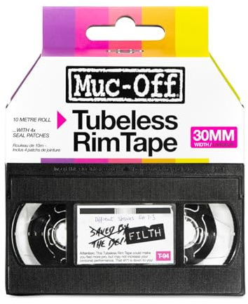 Muc Off Tubeless Felgenband, 30 mm - Druckempfindliches Felgenband für Schlauchlose Fahrradreifen - 10-Meter-Rolle mit 4 Dichtungsflicken