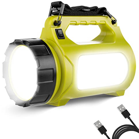 LE LED Handscheinwerfer 1000 Lumen, Wiederaufladbare CREE Akku Handlampe mit 3600mAh Powerbank, 10W Dimmbare Taschenlampe inkl. 3 Lichtmodi 2 Helligkeitsstufen, USB-Kabel für Notfall Camping usw.
