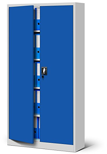 Jan Nowak Metallschrank Jan 185 x 90 x 40 cm - Metall Aktenschrank Abschließbar mit 2 Türen, Mehrzweckschrank mit 5 Ebenen, Büroschrank aus Stahlschrank mit Pulverbeschichtung - Grau-Blau