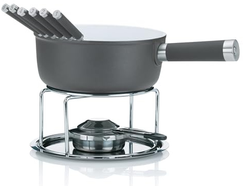 kela Käsefondue Set 10tlg, Aluguss Fondue für 6 Personen LANCY, keramisch beschichtet, Käse Fondueset mit Brennpastenhalter, Gabeln, Gabelhalter