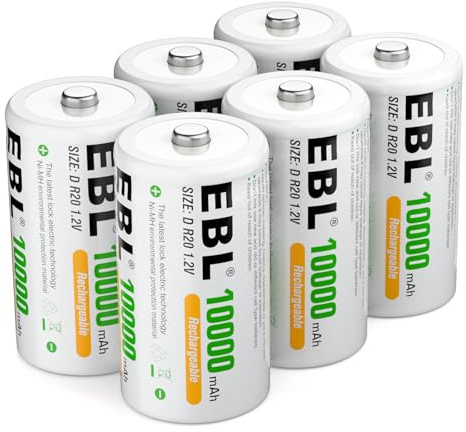 EBL D Akku 10000 mAh, Typ D wiederaufladbare NI-MH Batterie 6 Stück, Mono D Akku