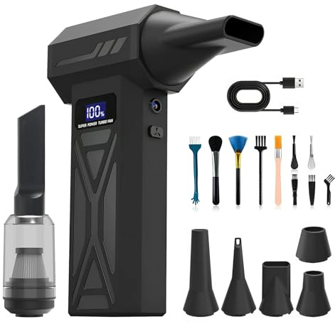 LAIVIYA 2-in-1 Elektrische Staubgebläse Staubsauger 150000 U/min 4-Gang Einstellbare Electric Air Duster Gebläse Druckluft mit Digital Display für Computer Tastatur Haus Outdoor Auto Reinigungsset
