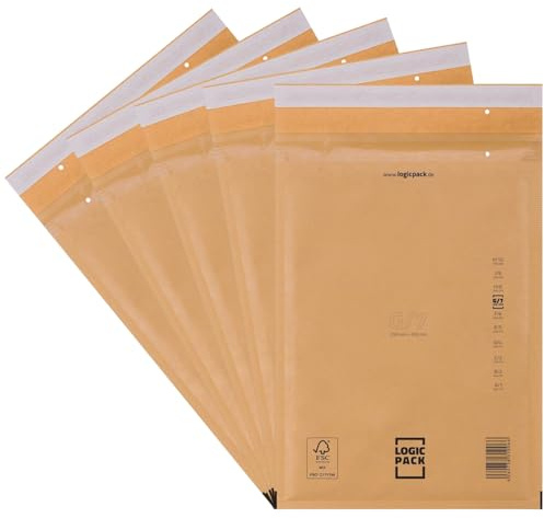 LOGIC PACK 100 Luftpolstertaschen G7 Braun Versandtaschen gepolstert | Luftpolsterumschläge, Maximaler Schutz, 50µm Luftpolsterfolie, Reißfest, Selbstklebend Verschluss, Kraftpapier, recycelbar