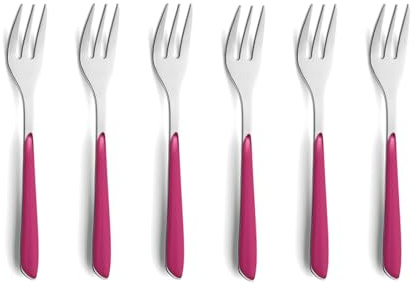 Kuppels Prisma Kuchengabeln 6-tlg., 18/0 Edelstahl, Himbeerrot | Rostfreies, spülmaschinenfestes Dessertgabel-Set mit mattem Design und attraktiver, bunter Farbauswahl verfügbar