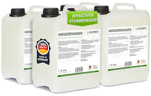 FLOTEX Hocheffektiver Wegerein 4x5 Liter | Steinreiniger Intensiv Aussen entfernt starke Verschmutzungen | Flechtenentferner für Pflastersteine, Terrassenplatten & Beton | Made in Germany