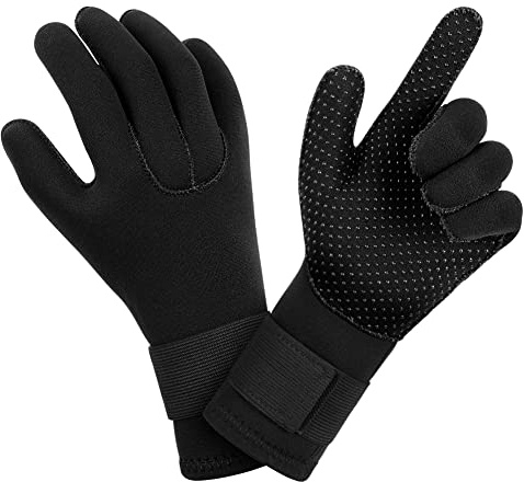 AUAUY Neopren Tauchhandschuhe, 3mm Warme Neoprenhandschuhe, Flexibel Schwimmhandschuhe mit Anti-Rutsch Partikeln, Erwachsene Fünf-Finger-Tauchhandschuhes für Open Water Swimming Surfing Tauchen (B-M)