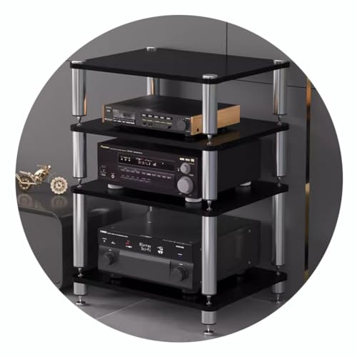 Easnuroz 2/3/4-stöckiges HiFi-Rack AV-Regal Medienregal Mit Verstellbaren Fächern HIFI-Ständer Plattenspieler-Ständer Medienaufbewahrungsregale Audio-Video-Komponenten (Schwarz, 60*48*80cm(4Tier))