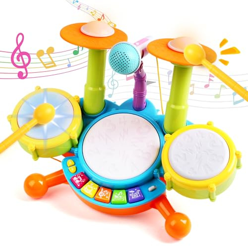Schlagzeug Kinder Trommel Musikspielzeug Mikrofon Licht ab 1 Jahr