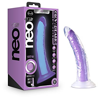 Neo Elite - Glow in the Dark - Light - 7 inch Silicone Dual Density Dildo - Neon Purple