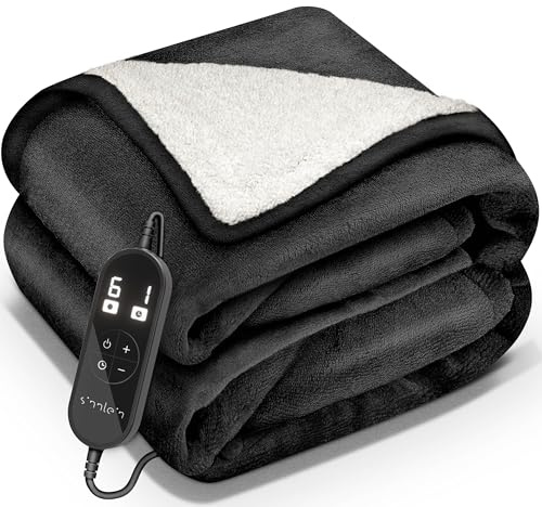 sinnlein® Heizdecke 160x120cm mit Abschaltautomatik | Wärmedecke elektrisch | Kuscheldecke mit Timerfunktion, 9 Heizstufen , Digitalanzeige & Überhitzungsschutz | Geschenke für Frauen & Männer