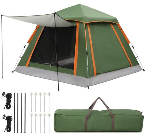 HAUSPROFI Zelt 2-3 Perosonen Pop Up Zelt, Camping Zelt mit Vorzelt Fenster, Große Wasserdicht Automatisches Wurfzelt, Doppeltürlüftung, Moskitoschutz, 2 Schichten Kuppelzelt für Camping Familien Reise