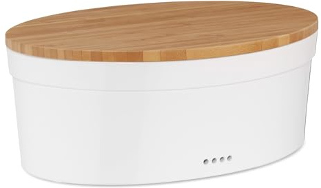 kela Keramik Brotkasten mit Lüftungslöcher 36,5x23,5x14cm, Brotbox Keramik, SALENA, Brottopf weiß