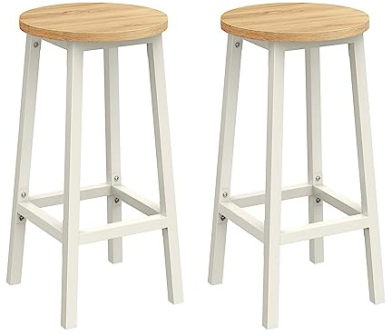 VASAGLE Barhocker, 2er Set, Barstühle, Küchenstühle mit Metallgestell, einfache Montage, 65 cm hoch, mit Fußstütze, für Küche, Wohnzimmer, Esszimmer, eichenbeige-weiß LBC032W09