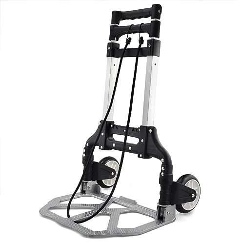 Yaheetech Sackkarre Transportwagen klappbar, leichte Transportkarre aus Aluminium, Handwagen Rollwagen, Verstellbarer Teleskopgriff bis 100 cm, mit Expanderseile, Traglast 75 kg, für Einkauf/Haushalt