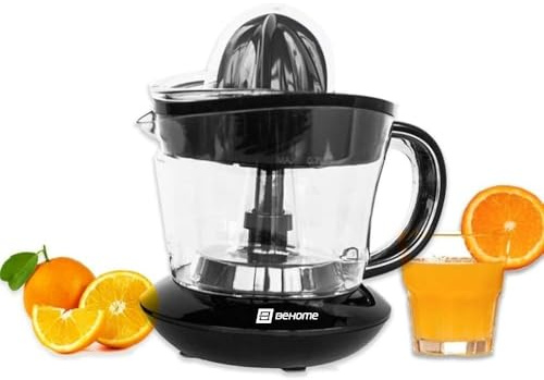BEHOME Elektrische Zitronenpresse hohe Saftausbeute Kapazität 700ML | Orangenpresse 2 Drehrichtungen, 2 Kegel Doppelkegel für Orangenpressen Elektrische Saftpresse Edelstahl, Schwarz