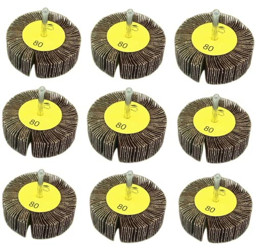 FEIHU Lamellenschleifer,Schleifköpfe,Fächerschleifer set Ø60X25x6mm.Die Schleifscheibe eignet sich zur Reinigung von Rost/Schweißgraten.Passend für alle Elektro/Drehwerkzeuge,Körnung 80 (9 Stück)