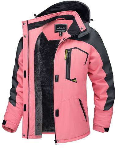 TACVASEN Damen Funktionsjacke Wandern Winterjacke Winddicht Wasserdicht Regenjacke Warm Fleece Snowboardjacke Wetterjacke, Rosa-grau, M