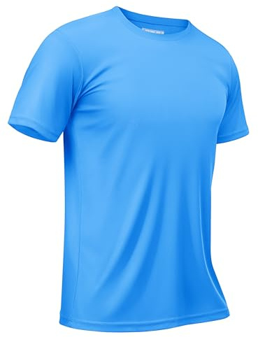 TACVASEN Herren Rashguard Sport T-Shirt UV Schwimmshirt Schnelltrocknendes Laufshirt Sommer, Azurblau, L