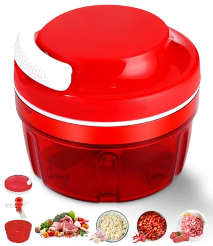 Zwiebelschneider, 300ML Zwiebelschneider Manuell, Zwiebel Zerkleinerer | Gemüseschneider manuell mit Seilzug, Multizerkleinerer Shredder Fleischmixer für Gemüse, Obst, Zwiebeln, Nüsse, Knoblauch