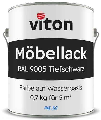 Viton Möbellack - 0,7 Kg (0,6 L) - Seidenmatt Schwarz - Möbelfarbe auf Wasserbasis - RAL 9005 Tiefschwarz