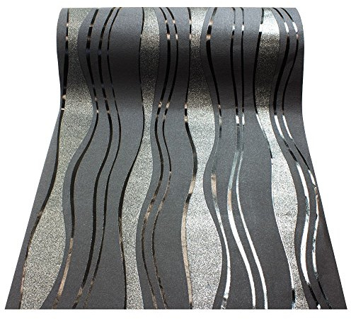 P & S PROFESSIONAL DETAIL PRODUCTS 13191-20 13191-30 Tapete hochwertige Vlies Tapete coole Retro-Welle mit silber, Schwarz