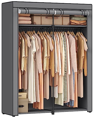 SONGMICS Aufbewahrungsschrank, tragbar, mit Aufhängestange, faltbar, Garderobe, Schlafzimmer, Arbeitszimmer, 140 x 43 x 174 cm, Grau RYG02GY