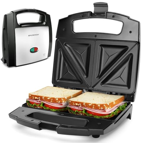 Aigostar Sandwichmaker für Dreieckige Sandwichtoasts, 800 W mit Antihaftbeschichtung, Doppelseitiges Backen bei Konstanter Temperatur, Vertikale Lagerung, Rutschfeste Füße, BPA-frei