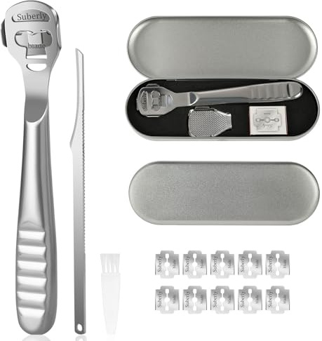 URAQT Hornhauthobel Fußschaber,Fußfeile Hornhautentferner 3 Set | Füße Hornhautrasierer,Edelstahl Fußraspel Harte Haut Ferse Hornhautentfernung Pediküre Set für Hand Füße Fußpflege