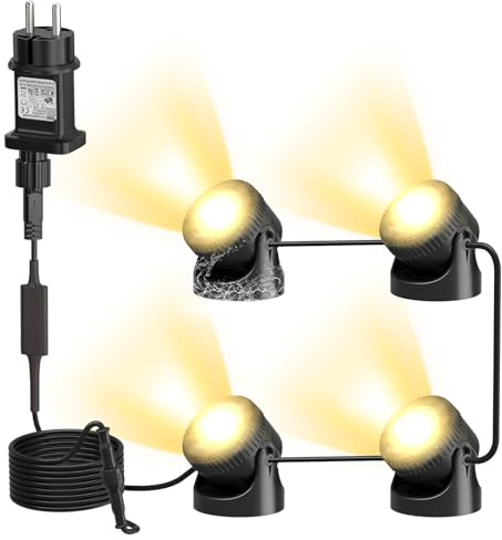 SoulBay Teichbeleuchtung, 4er Unterwasser LED Licht mit mit Timer, IP68 Wasserdichte LED Unterwasser Poolbeleuchtung Teichlichter für Teich Pool Patio Garten Brunnen Innen Außen Deko