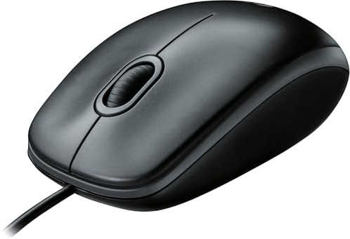 Logitech B100 Maus mit Kabel, USB-Anschluss, 800 DPI Optischer Sensor, 3 Tasten, Für Links- und Rechtshänder, PC/Mac - Schwarz