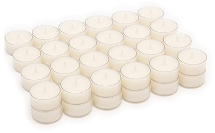 Stonebriar Weiße Teelichter mit langer Brenndauer, geruchlos, lange Brenndauer, transparent, 48 Stück