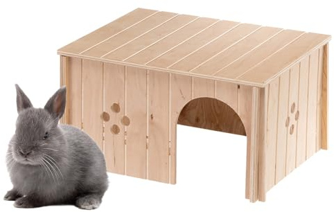 Ferplast Holzhaus für Kaninchen, Meerschweinchen & Hamster SIN 4647, Kleintierhaus aus FSC®-zertifiziertem Holz, Belüftungsfenster, Werkzeuglose Montage, 37 x 27,7 x H 20 cm, Größe XL