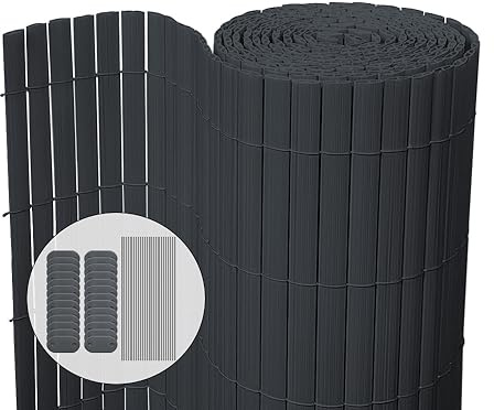 VOUNOT PVC Sichtschutzmatte 80 x 300 cm Verstärkung Innen, Sichtschutz für Garten Balkon Terrasse Zaun, Sichtschutzzaun Balkonverkleidung Windschutz, Grau